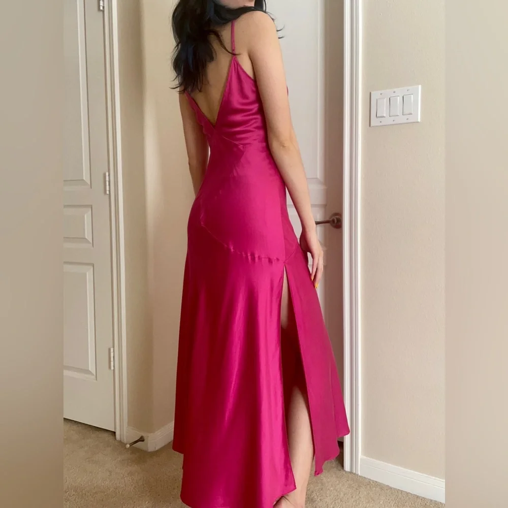 Vintage Y2K Rare Victoria Secret 100% Silk Hot Pink Maxi Slip Dress Nightgown - Picture 4 of 12